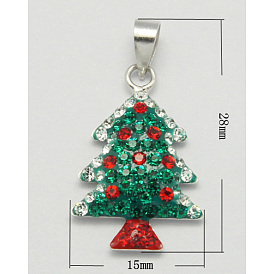 Подвески серебро, со стразами и эмалью, рождественская елка, 28x15x3.5 мм, отверстие : 3.5 мм