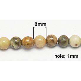 Natural Picasso Stone/Picasso Jasper Beads Strands, Round, 8mm, Hole: 1mm