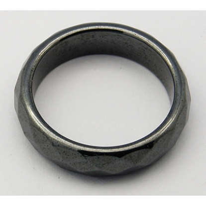 Non-Magnetic Synthetic Hematite Wide Band Rings, Faceted, 20mm