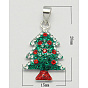 Подвески серебро, со стразами и эмалью, рождественская елка, 28x15x3.5 мм, отверстие : 3.5 мм