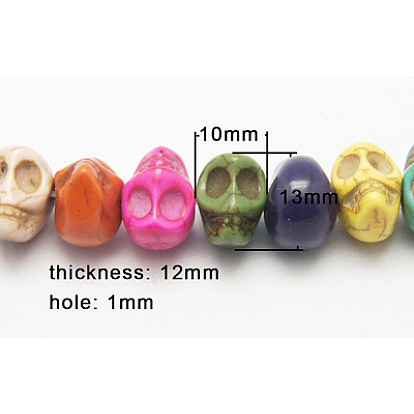 Synthetic Turquoise Beads, Halloween, Skull, 10x13x12mm, Hole: 1mm, 15.5 inch