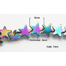 Non-magnétiques perles synthétiques d'hématite, couleur arc en ciel, étoile de noël, 6x2mm, Trou: 1mm, longueur: 6.7 pouces