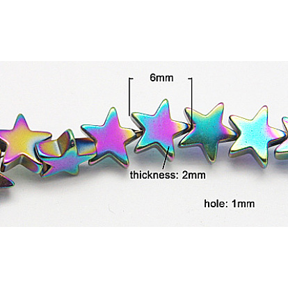 Non-Magnetic Synthetic Hematite Beads, Rainbow Color, Christmas Star, 6x2mm, Hole: 1mm, Length: 6.7 inch