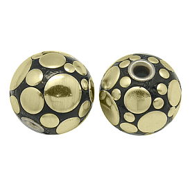 Handmade Indonesia Beads, with Brass Core, Round, 24mm, Hole: 3.8mm
