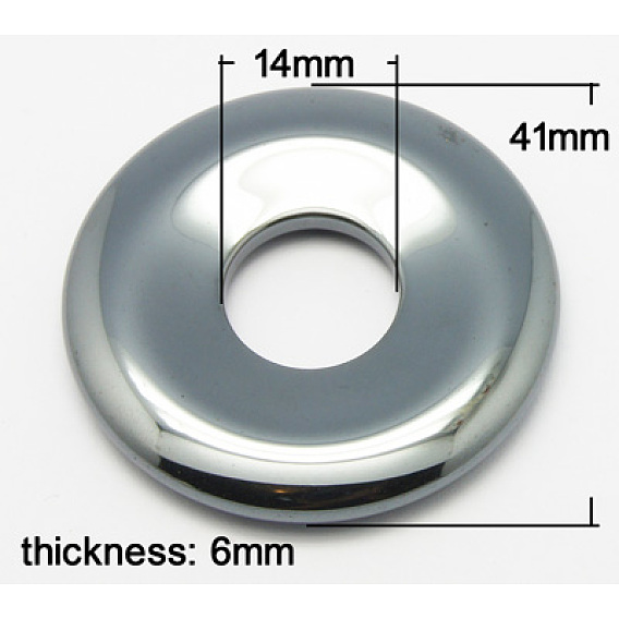 Немагнитная синтетический гематит кулон, класс А, пончик / пи-диск, 41x6 мм, отверстие : 14 мм