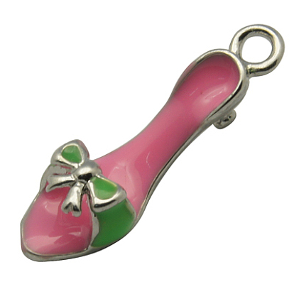 Brass Enamel Pendants, High-Heeled Shoes, 7x23x7mm, Hole: 2mm