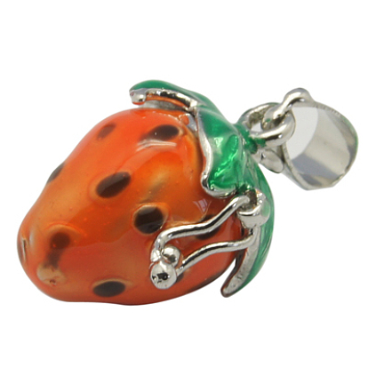 Brass Prayer Box Pendants, Enameled Style, Strawberry, 15x26mm, Hole: 4mm