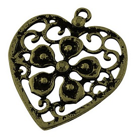 Tibetischer stil Aluminium Anhänger & Charms, Bleifrei und cadmium frei, Herz, 38x33x4 mm, Bohrung: 2 mm