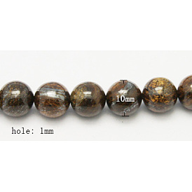 Bronzite naturelles brins de perles, ronde, 10mm, Trou: 1mm, longueur: 15.7 pouces