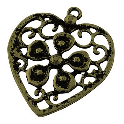 Tibetischer stil Aluminium Anhänger & Charms, Bleifrei und cadmium frei, Herz, 38x33x4 mm, Bohrung: 2 mm