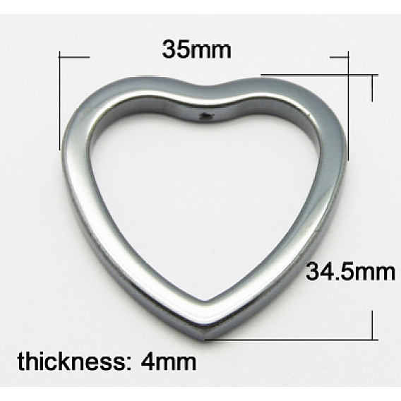 Non-magnetic Synthetic Hematite  Pendant, Heart, 34.5x35x4mm