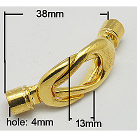 Alloy Magnetic Clasps with Glue-in Ends, Twist, 38x13mm, Hole: 4mm