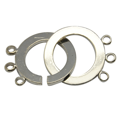 Brass Interlocking Clasps, with Three Loops, Donut, 18x2mm, Hole: 1.5mm