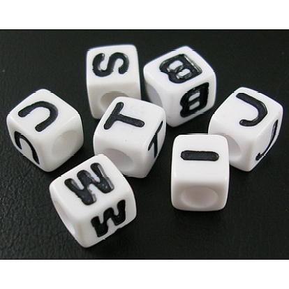Perles acryliques, lettre, cube, 7x7x7mm, Trou: 3.5mm