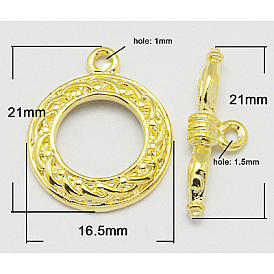 Brass Toggle Clasps, Donut, 21x16.5mm, 21mm, Hole: 1~1.5mm