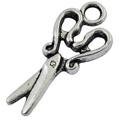 Tibetan Style Alloy Pendants, Lead Free and Cadmium Free, Scissors, 28x12.5x3mm, Hole: 3mm