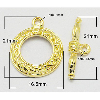 Brass Toggle Clasps, Donut, 21x16.5mm, 21mm, Hole: 1~1.5mm