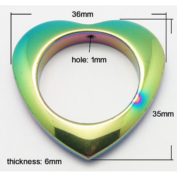 Немагнитная синтетический гематит кулон, Цвет покрытия, сердце, 35x36x6 мм, отверстие : 1 мм
