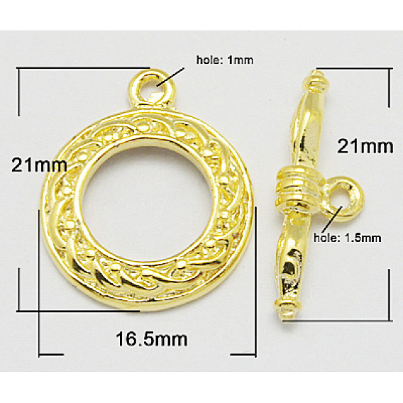 Brass Toggle Clasps, Donut, 21x16.5mm, 21mm, Hole: 1~1.5mm