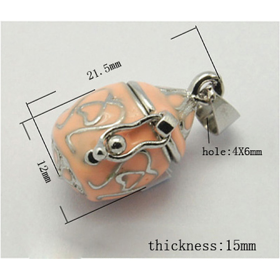 Латунные подвески коробки молитве, эмаль, 21.5x12x15 мм, отверстие : 4x6 мм