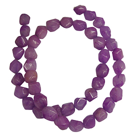 Natural White Jade Beads Strands, Faceted Nuggets, Dyed, Amaranth, 8x10mm, Hole: 1mm