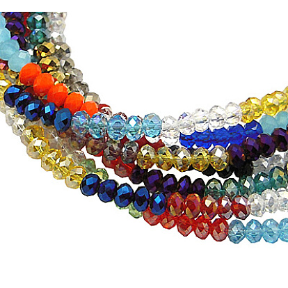Glass Beads, Faceted, Rondelle, AB Color, 4x3mm, Hole: 1mm