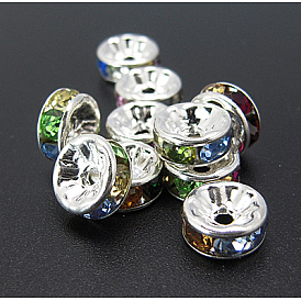 Brass Rhinestone Spacer Beads, Grade A, Rondelle, 8x3.5mm, Hole: 2mm