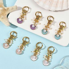 Alloy & Shell Pearl Dangle Earrings, Shell Shape, 304 Stainless Steel Enamel Hoop Earrings for Women, Golden