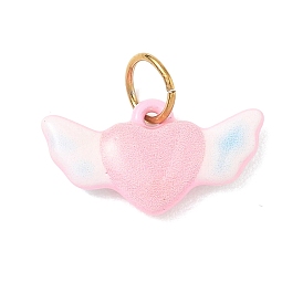 304 colgantes de esmalte de acero inoxidable, encantos de corazón con alas