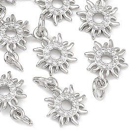 SHEGRACE Brass Clear Cubic Zirconia Charms, Sun Charms, Cadmium Free & Lead Free & Nickel Free