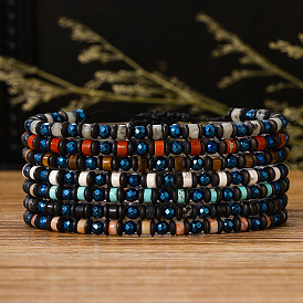 Браслеты из плетеных бусин с натуральными драгоценными камнями и синтетическими немагнитными гематитовыми бусинами., Браслеты из плетеной волоконной нити для мужчин