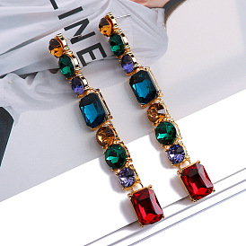 Geometric Colorful Crystal Pendant Earrings - Elegant and Versatile Jewelry for Women