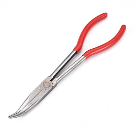 High Carbon Steel Bent Needle Nose Pliers, Long Reach 45 Degree Angle, Serrated Jaw, with Rubber Handle