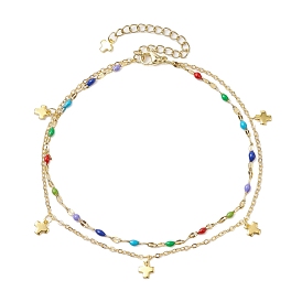 304 Stainless Steel & Brass Chain Anklets, Enamel Style