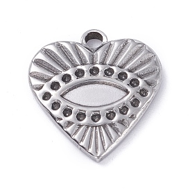304 Stainless Steel Pendant Rhinestone Cabochons, Heart with Eye