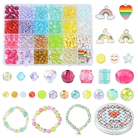 DIY Rainbow Color Pride Bracelet Making Kit, Including Imitation Gemstone & Letter & Expression Acrylic Beads, Heart Alloy Enamel Pendants