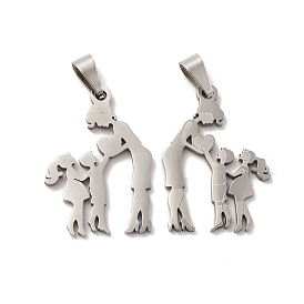 Mother's Day/Teachers' Day 201 Stainless Steel Pendants, Mother with Son & Daughter/Teacher with Students Charms