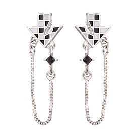 Enamel Arrow with Rhinestone Tassel Dangle Stud Earrings, Brass Drop Earrings for Women