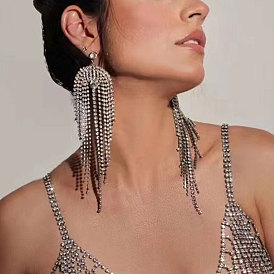 Sparkling Diamond Tassel Earrings - Elegant Evening Jewelry with Full Rhinestones