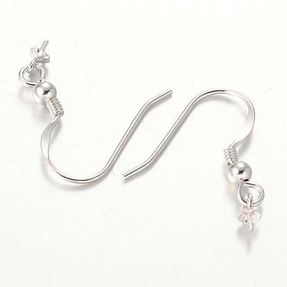 Ganchos de ley pendiente de plata, con fianza colgante para cuentas medio perforadas, 18x9 mm, agujero: 2.5 mm, pin: 0.6 y 1 mm