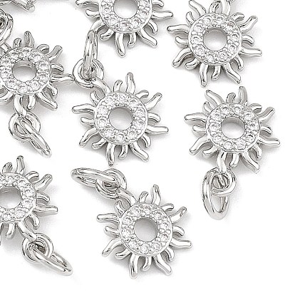 SHEGRACE Brass Clear Cubic Zirconia Charms, Sun Charms, Cadmium Free & Lead Free & Nickel Free