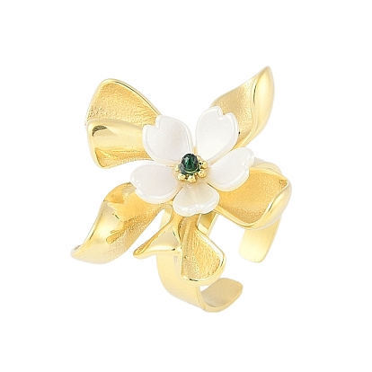 Кольца на палец из натуральной ракушки с цветком, 304 открытые манжеты из нержавеющей стали со стразами для женщин