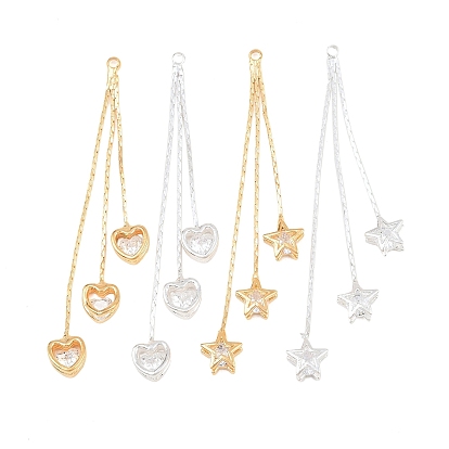 Латунные подвески с фианитами большие, сердце / звезда