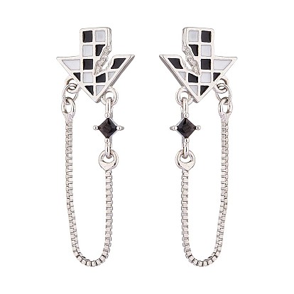 Enamel Arrow with Rhinestone Tassel Dangle Stud Earrings, Brass Drop Earrings for Women