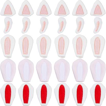 30Pcs 5 Styles Rabbit Ear Polyester & Cotton Ornament Accessories, for DIY Clothes, Bag, Hair Band Decoration