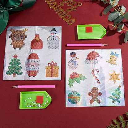 2 Sets 2 Style Christmas Theme DIY Diamond Painting Stickers Kits for Kids, with Rhinestones and Diamond Painting Tools