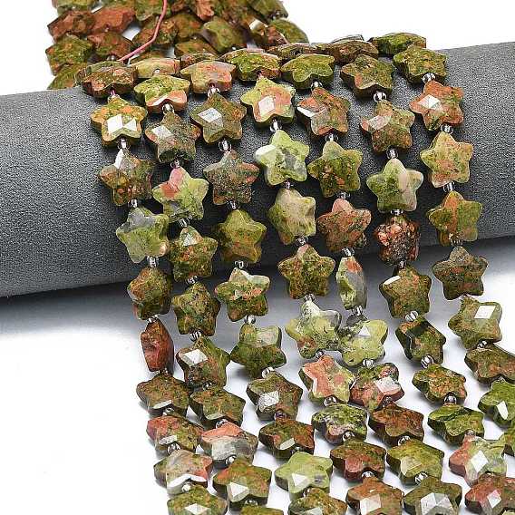 Природные Unakite бисер нитей, граненые, звезда, с бисером