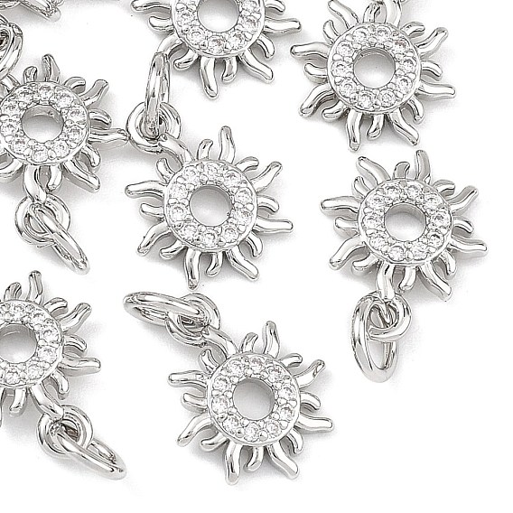 SHEGRACE Brass Clear Cubic Zirconia Charms, Sun Charms, Cadmium Free & Lead Free & Nickel Free