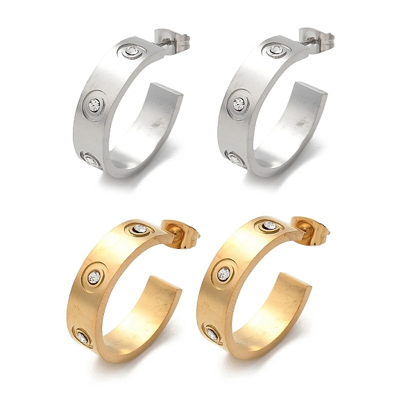 304 из нержавеющей стали серьги, со стразами, ионное покрытие (ip), c-образный