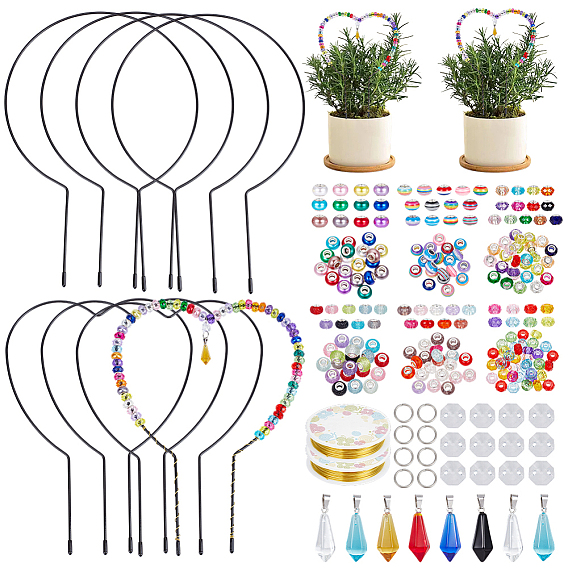 Набор для самостоятельного выращивания растений, включая полимерные и акриловые европейские бусины, Медная проволока, стекло подвеска, растения железного воздуха стоят, подвески из акрилового соединителя, 304 кольца прыжок из нержавеющей стали
